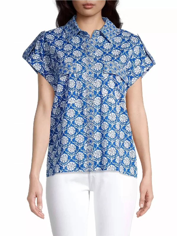 Unique Women's Fashion Pieces Netherlands Floral Shirt In Blue Kariya