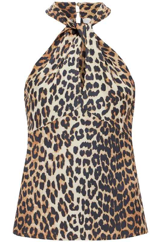 Women's Clothing Brands Ganni Women's Leopard Print Satin Top For