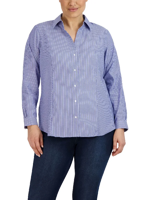 Fashion Forward Plus Size Striped Easy-Care Button-Up Shirt