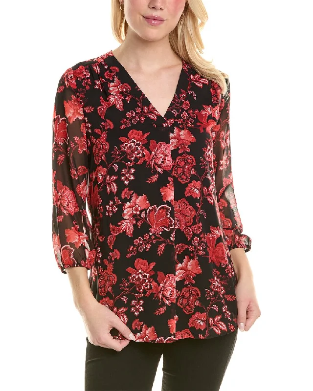 Limited Time Offer Jones New York Printed Pleat Front Top