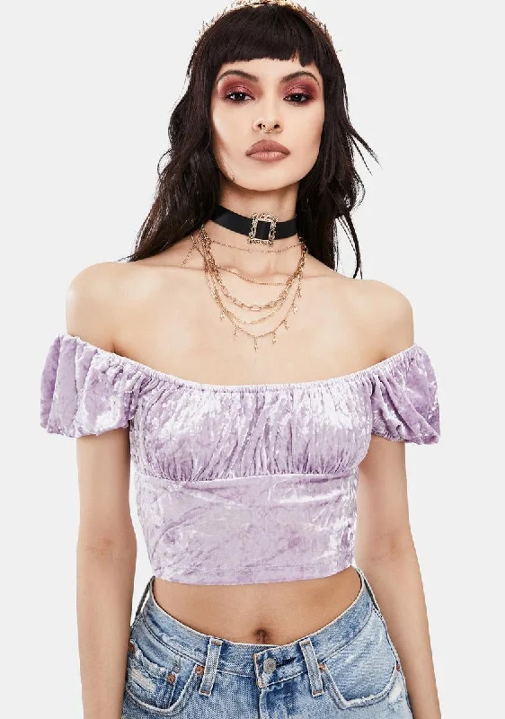 Fashion Frontiers Lavender Embrace The Drama Crushed Velvet Top