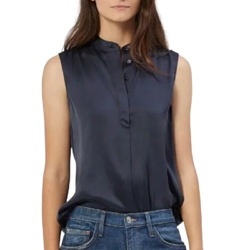 Sophisticated Style Therese Silk Top In Navy