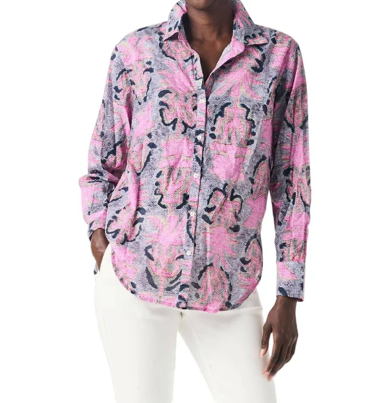 Glamorous Evening Wear Petal Patch Boyfriend Shirt In Pink Multi