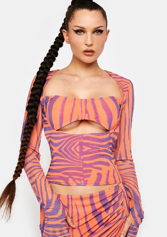 Trendy Women's Fashion Orange Zebra Noreen Cut-Out Top