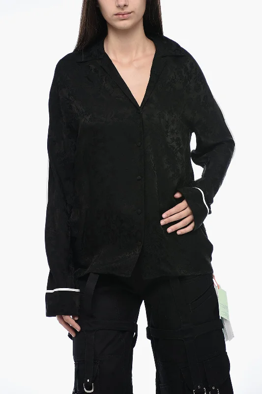 Chic & Cozy Collection Off-White SEASONAL Brocade Shirt with Contrasting Trims