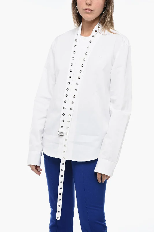 Trendy Women's Collection Off-White Popli Shirt with Eyelets Collar