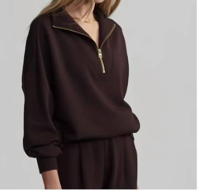 Everyday Basics Hawley Half Zip Sweat In Coffee Bean