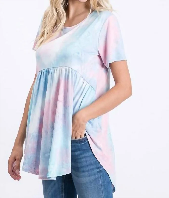 Additional Time-Limited Offers Cotton Candy Babydoll Top - Plus In Pink/blue Tie Dye