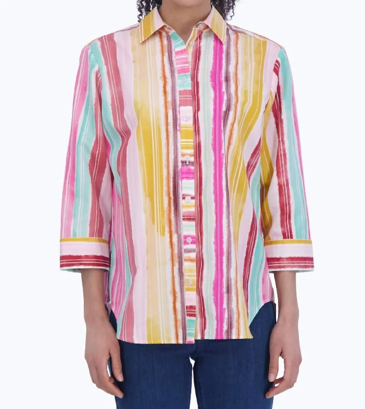 Affordable Women's Clothing Online Women's Boyfriend Shirt In Watercolor Stripes