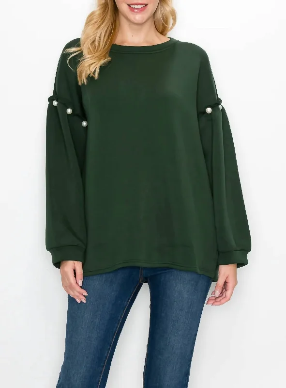 Effortless Everyday Wear Keda French Scuba Pearl Top In Hunter Green