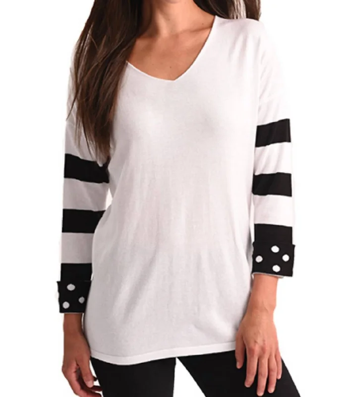 Best Sellers Polkadot & Stripe Sleeve Top In White/black