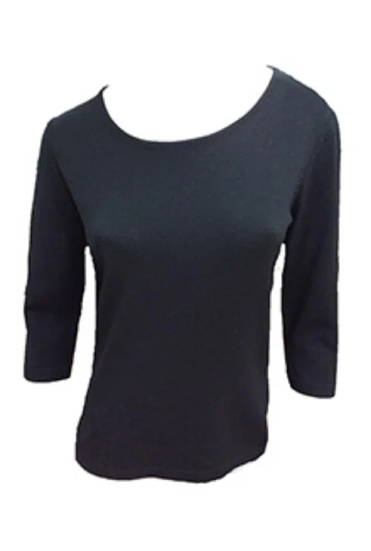 Chic & Cozy Collection 3/4 Scoop Neck Top In Black