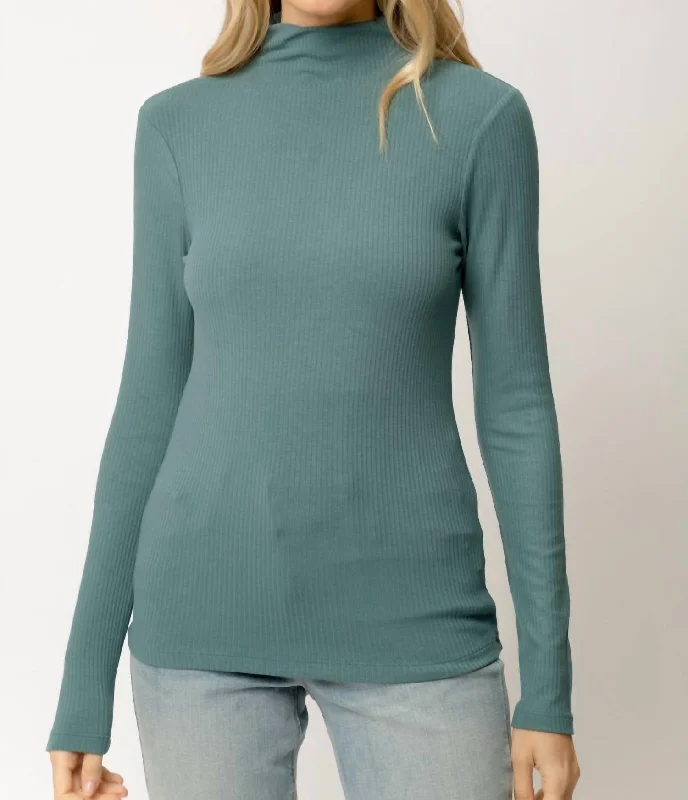 Women's Clothing Sale Online Ribbed Mock Neck Turtleneck Top In Teal