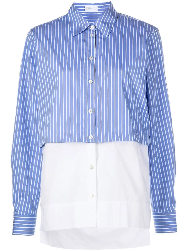 Sophisticated Women's Fashion Paneled Button Shirt In Blue-White