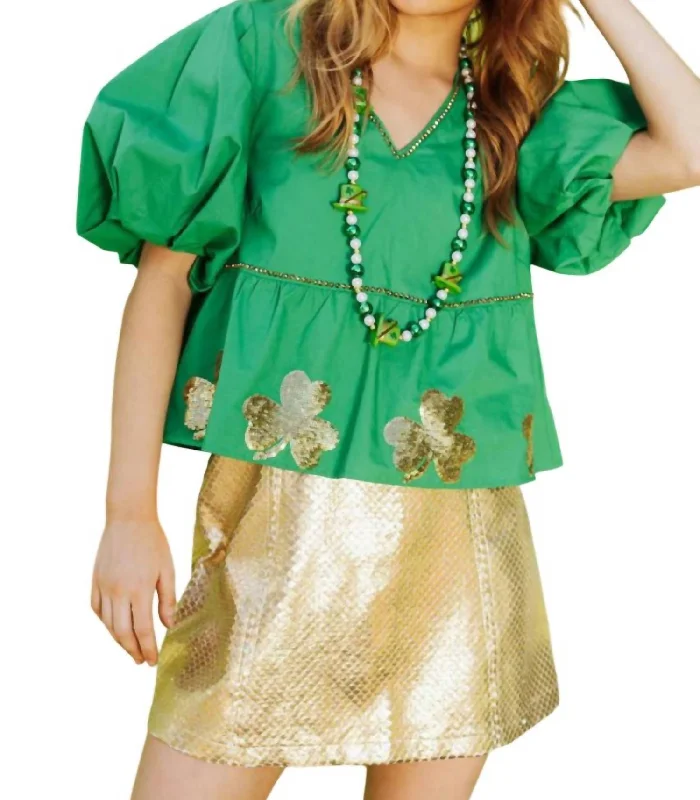 Trend Leading Collection Shamrock Peplum Top In Green