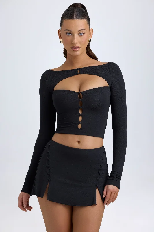 Trendy Women's Collection Modal Cut-Out Button-Detail Top in Black