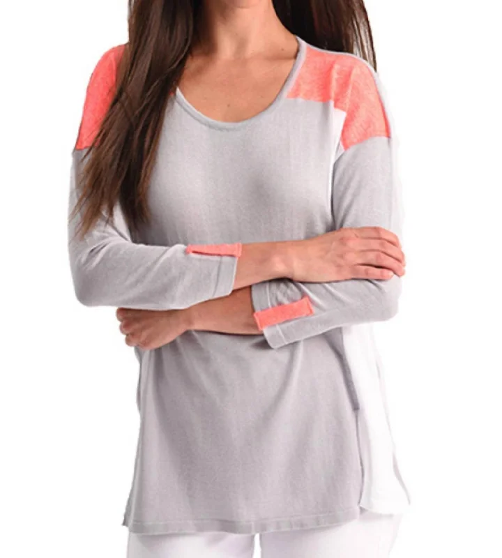 Fashion Sale Color Block 3/4 Sleeve Top In Gray Multi