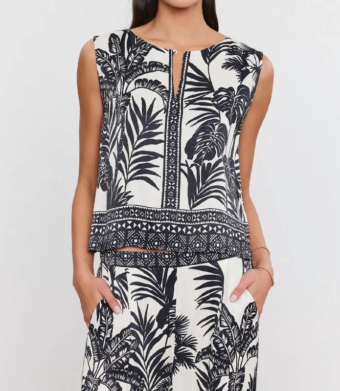 Wardrobe Essentials Neva Palm Print Top In Black