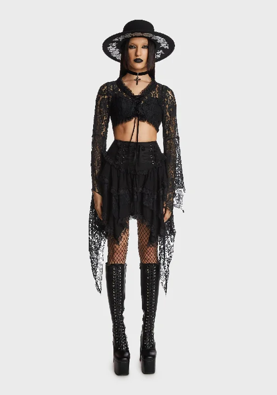 Modern Women's Apparel Gothic Witch Bell Sleeves Lace Cape