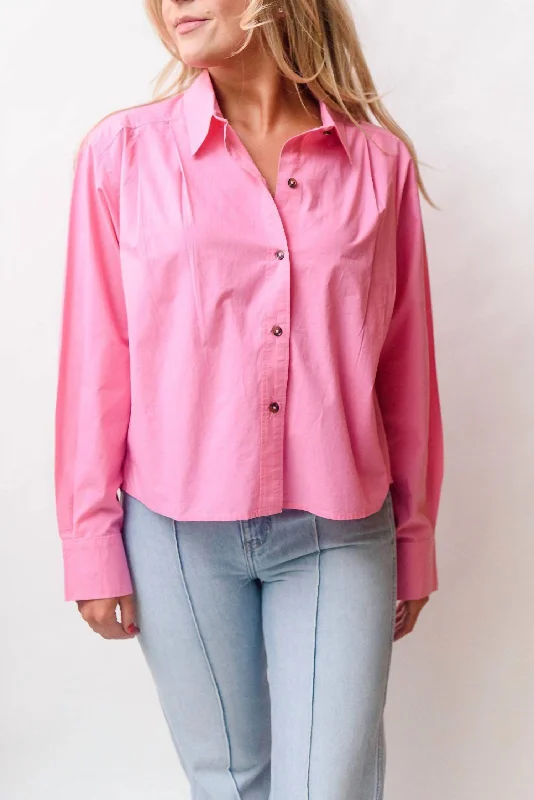 Edgy Fashion Oceane Pleated Shirt In Hot Pink