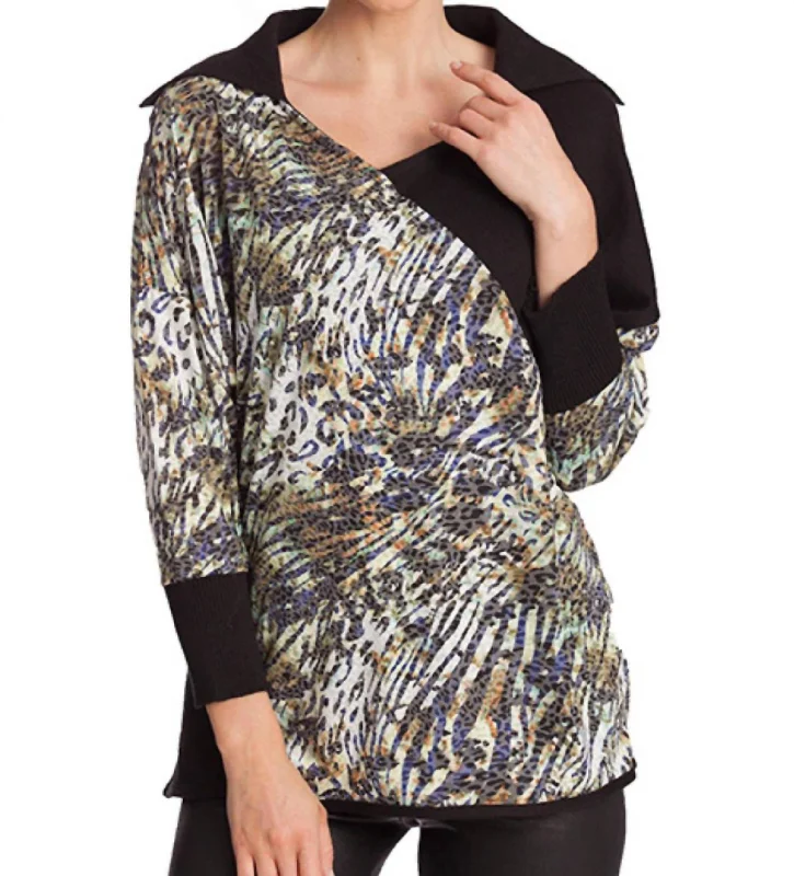 Chic Style, Always In Vogue Mosaic Detail Neck Top In Black Multi