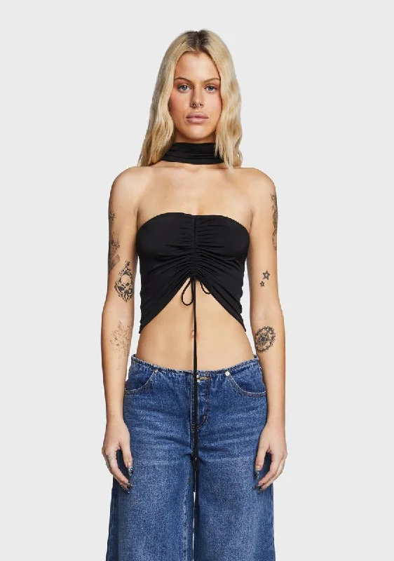 Everyday Fashion Paloma Drawstring Choker Top - Black