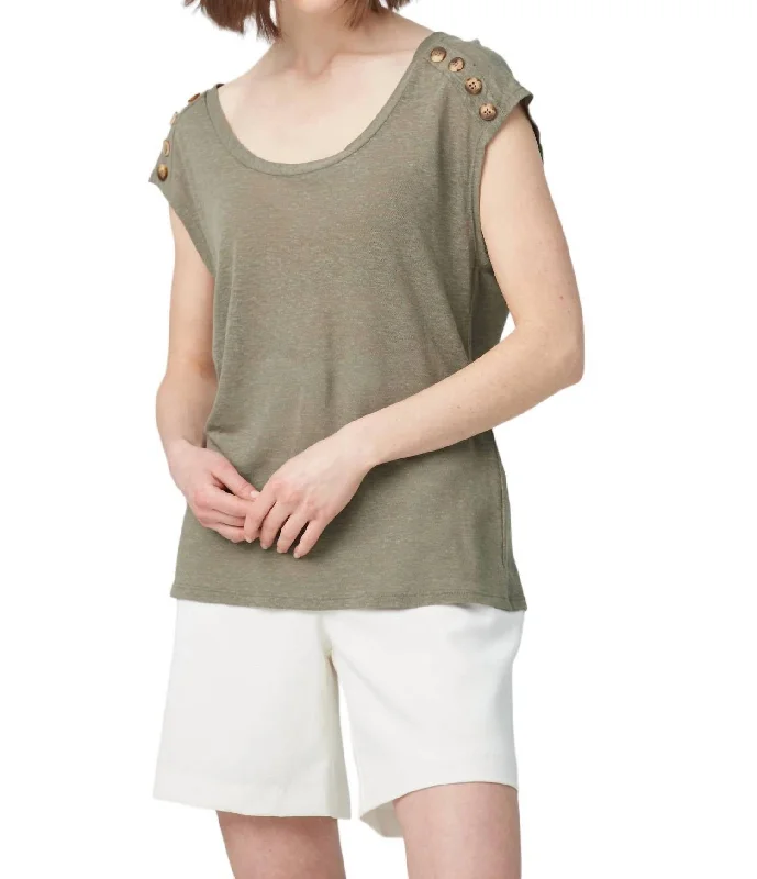 Redefining Women's Style Cap Sleeve Button Detail Top In Olive