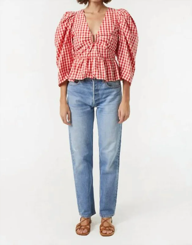 Women Apparel Alma Top In Scarlet Toulouse Gingham Print