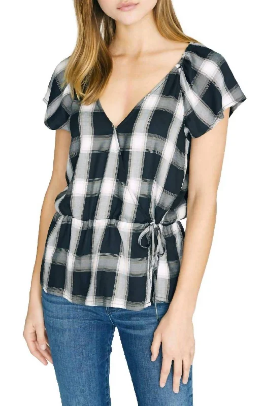 Woman Clothing Sunstone Faux Wrap Top In Be Real Plaid