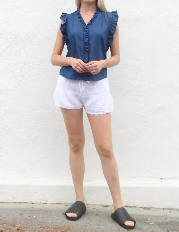 Trend Driven Wardrobe Denim Ruffly Top In Blue