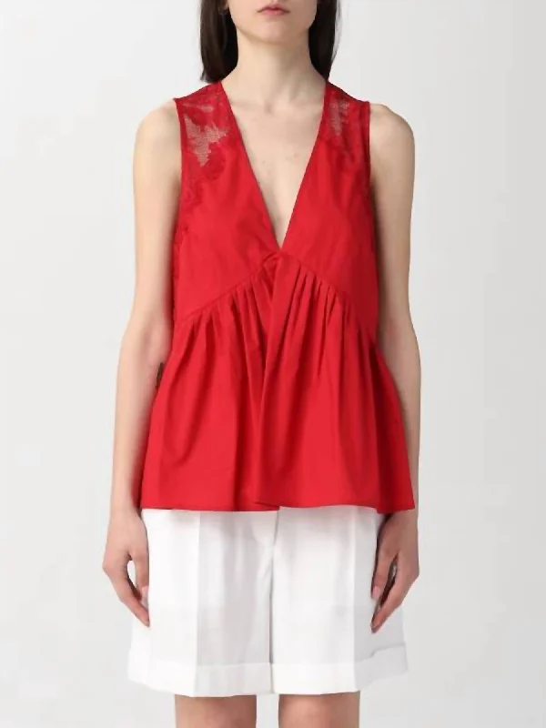 Sophisticated Outfits Lace Poplin Top In Rosso