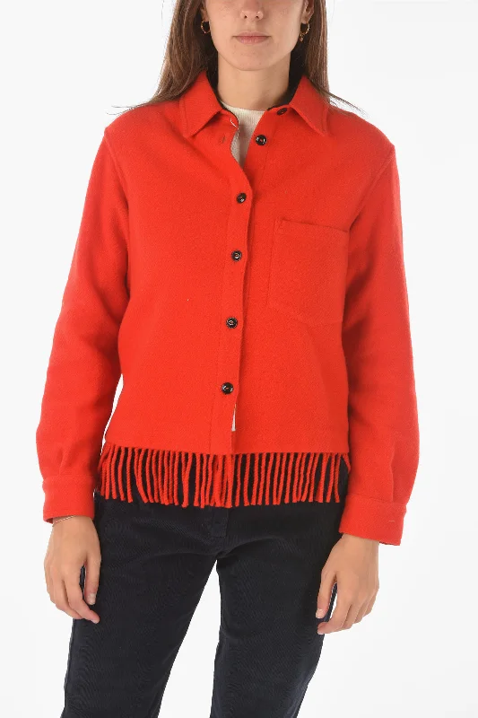 Budget-Friendly Fashion Woolrich fringed hem wool blend shirt with breast pocket