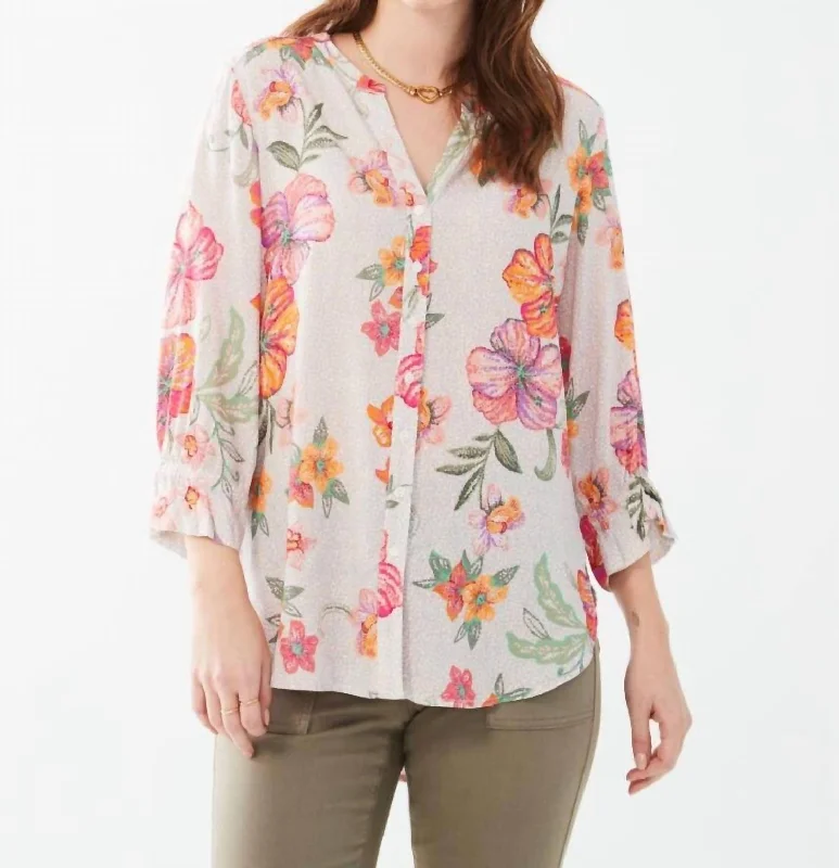 Shop Ladies Clothes 3/4 Sleeve Floral Top In Multi