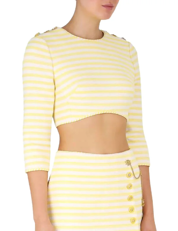 Style Breakthroughs Women's High Tide Crop Bodice In Yellow-Cream Stripe