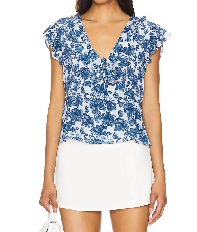 Chic And Trendy Carmine Top In Chambray Floral