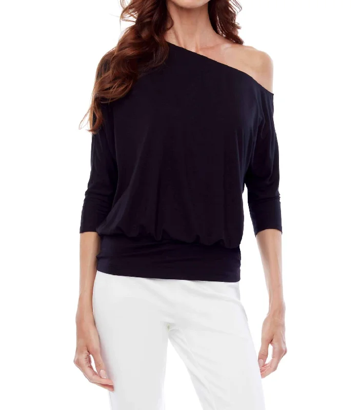 Fashion-forward Women's Wear Off The Shoulder 3/4 Sleeve Top In Black