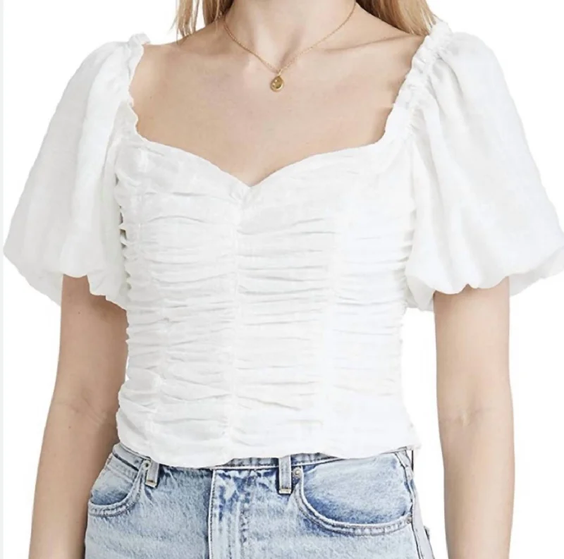 Holiday Special Offers Ruched Short Puff Sleeve Top In White