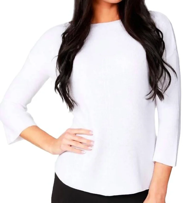 Travel Essentials Ribbed 3/4 Sleeve Top In White