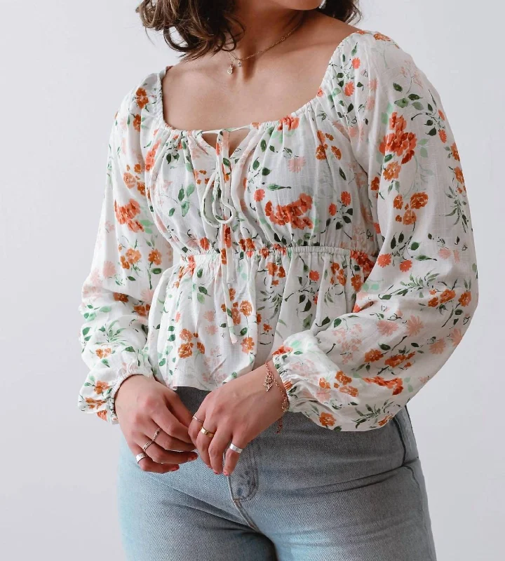 Boho Chic Fashion Bloom Brigade Top In Ivory Floral