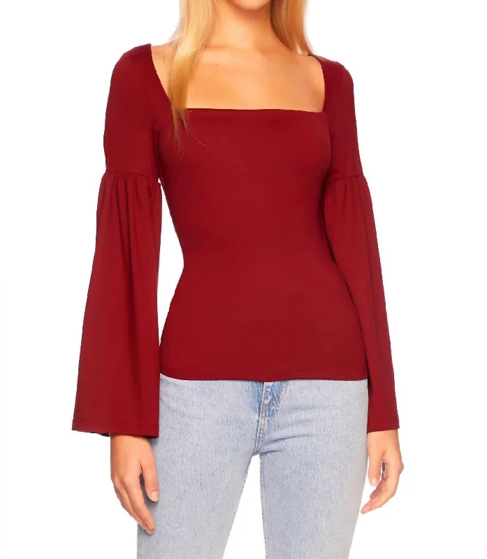 Bundle Offer Bell Sleeve Top In Oxblood