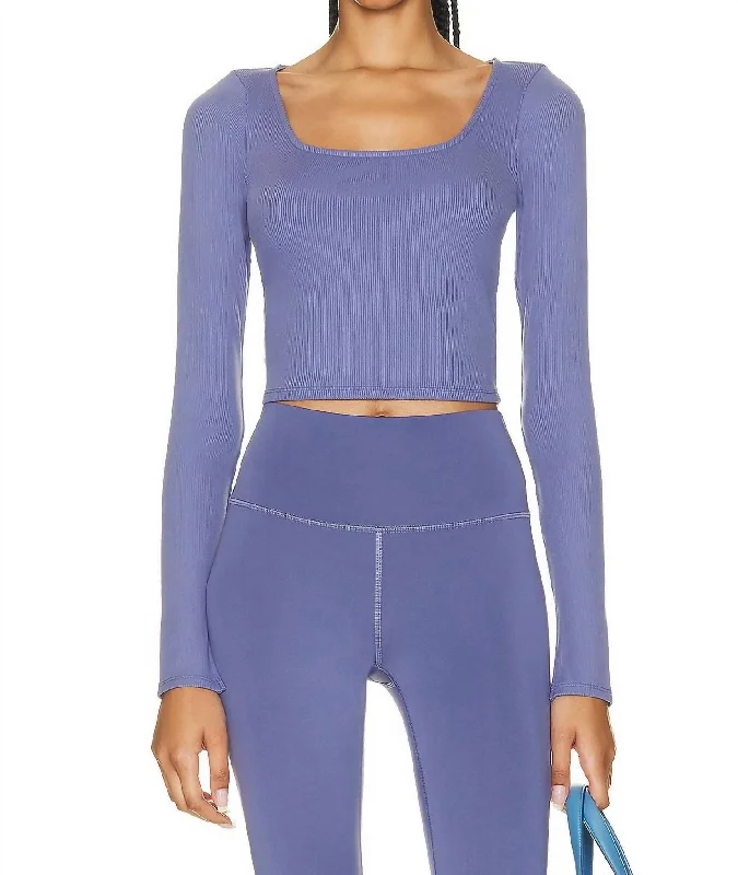 Style Your Wardrobe Alosoft Ribbed Show Stopper Cropped Shirt In Infinity Blue