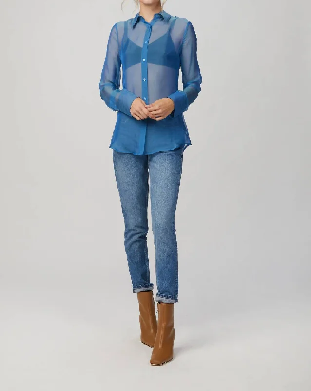 Gift Ideas Chiffon Slim Shirt In Blue