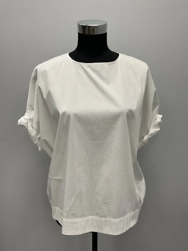 Limited Time Offer White Ruched Sleeve Cotton Top