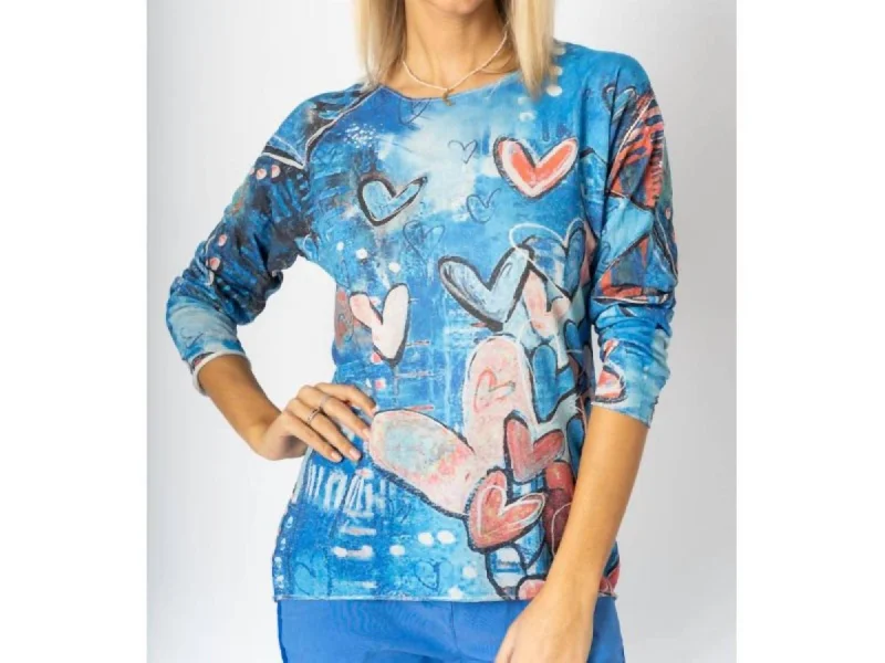 Feminine Dresses for Women in Bold Prints Heart Abstract Print Top In Blue