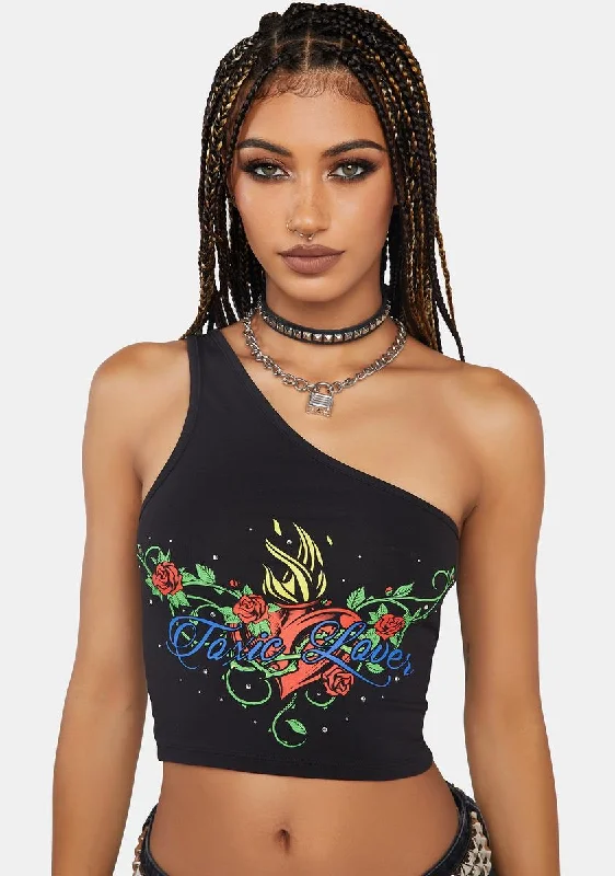 Style Beyond Borders Asymmetric Rhinestone Toxic Lover Top