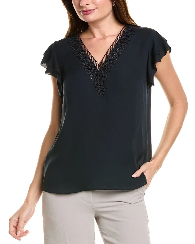 End Of Season Sale Clothing Elie Tahari Embroidered Silk-Blend Shirt