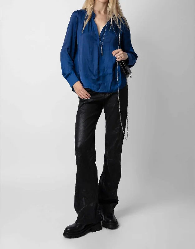 Trendsetting Threads Tink Satin Shirt In Bleu Roi