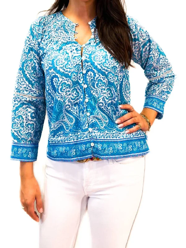 Versatile Women's Clothing for All Occasions Hannah Top Effervescent Paisley In White/capri Turquoise