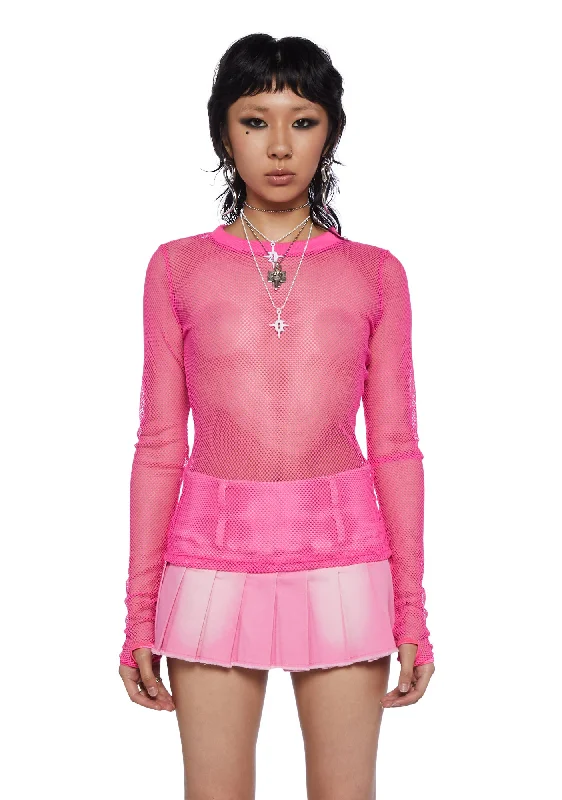 Vintage Style Clothing Sale See Thru Me Fishnet Top - Hot Pink