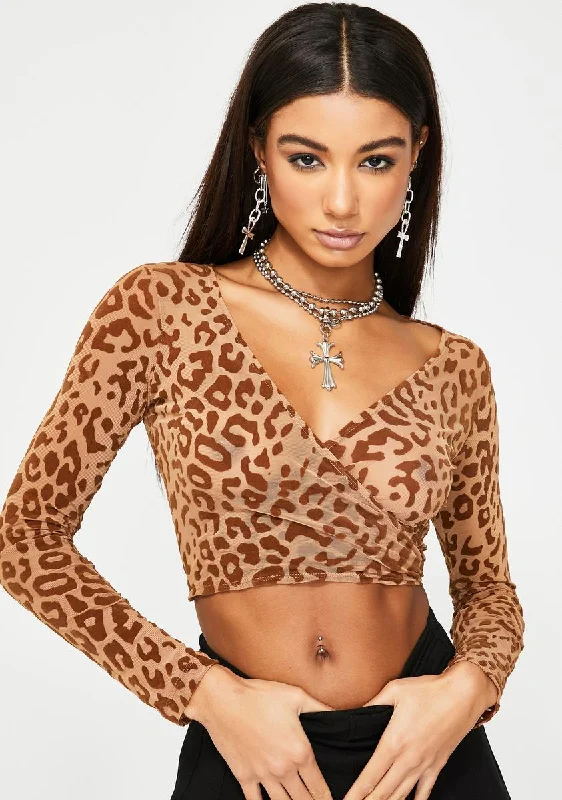 Relaxed Fit Women's Fashion Leopard Kayak Wrap Top